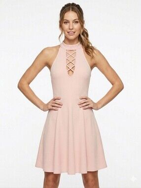Express Lace Up Flare Halter Dress